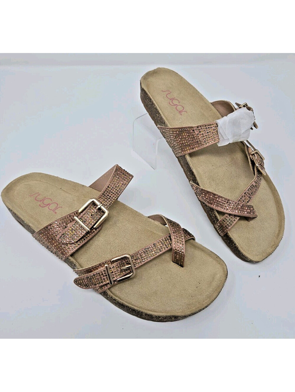 Sugar Pink Silver Rhinestone Slide Comfort Sandals Slip On Summer Casual Sz 8.5